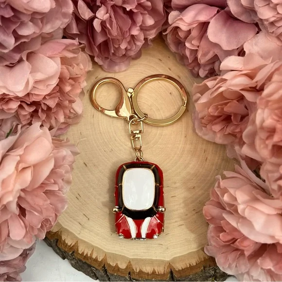 Retro Red and White Mini Cooper Car Keychain Charm - Picture 11 of 16